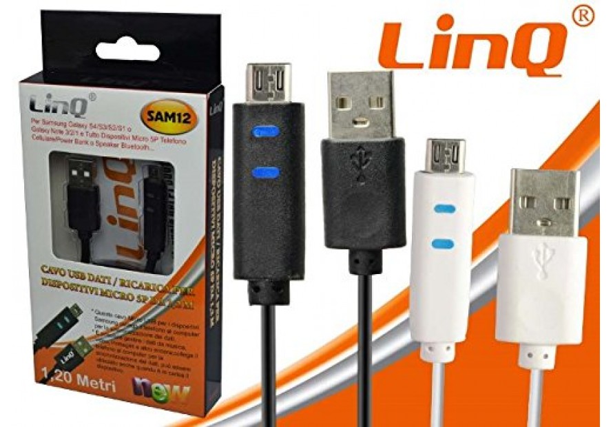 CAVO USB DATI RICARICA SMARTPHONE SAMSUNG GALAXY MICRO 5P DA 1.2M LINQ SAM12